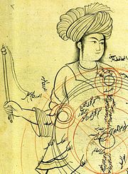Photo taken from medieval manuscript by Qutb al-Din al-Shirazi (1236–1311), a Persian astronomer. The image depicts an epicyclic planetary model.